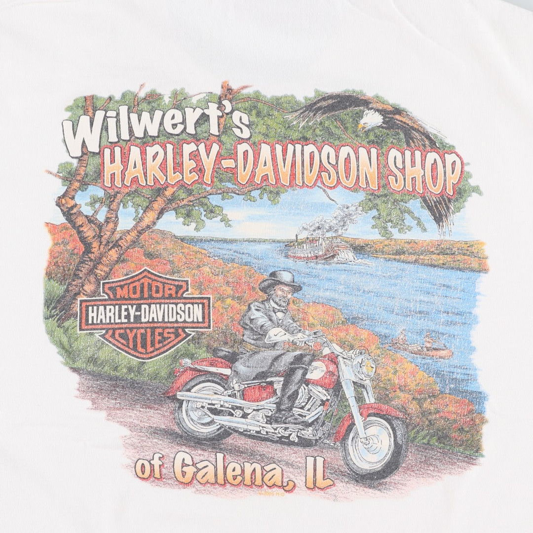 00'S Harley Davidson Eagle Pattern Fire Pattern Motorcycle Bike T-shirt Made in USA Men's XL cotton white type Vintage Second Hand