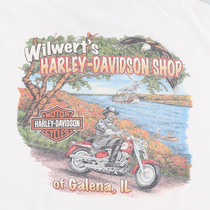00'S Harley Davidson Eagle Pattern Fire Pattern Motorcycle Bike T-shirt Made in USA Men's XL cotton white type Vintage Second Hand