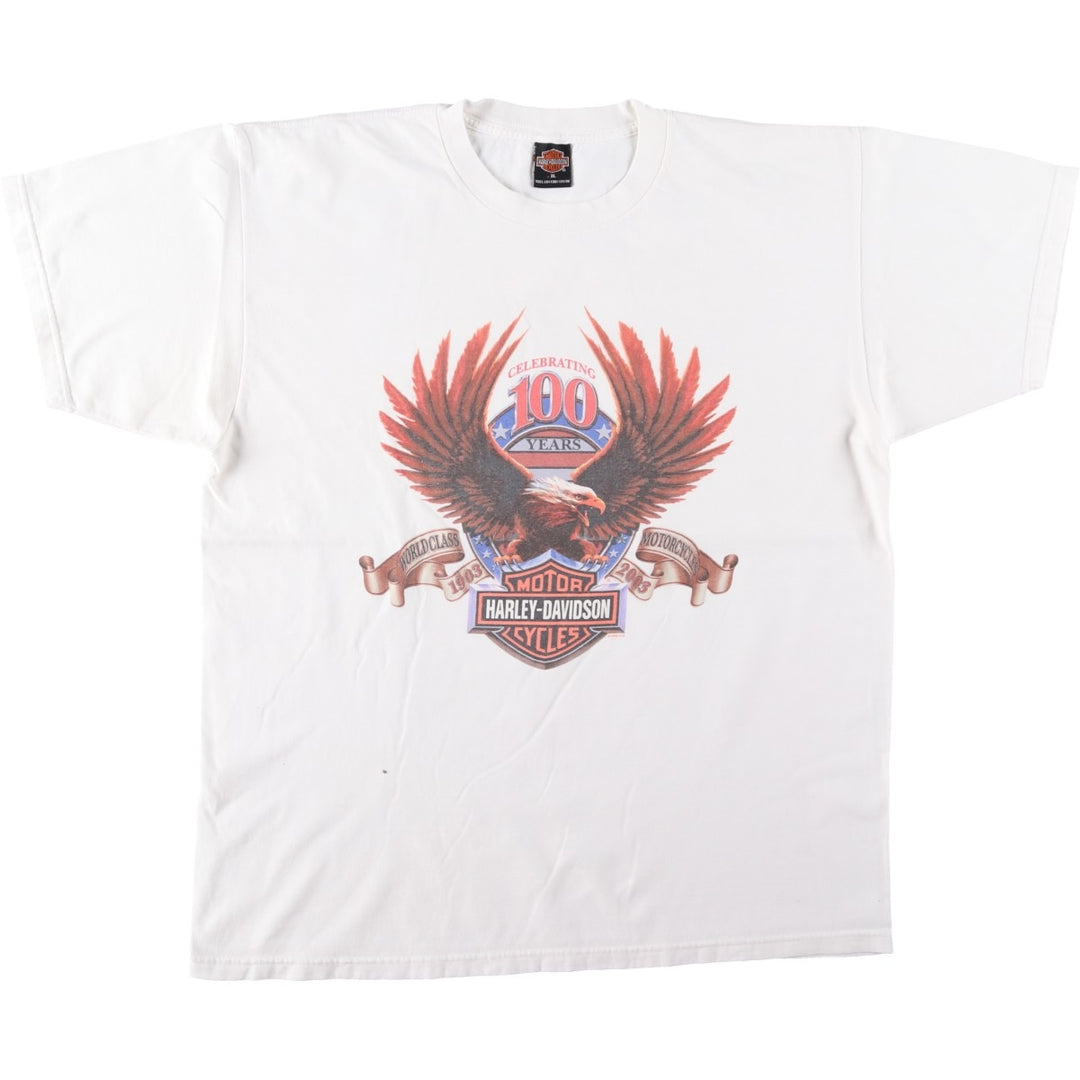 00'S Harley-Davidson Eagle Pattern Motorcycle Bike T-shirt Made in USA Men's XL cotton white type Vintage Second Hand