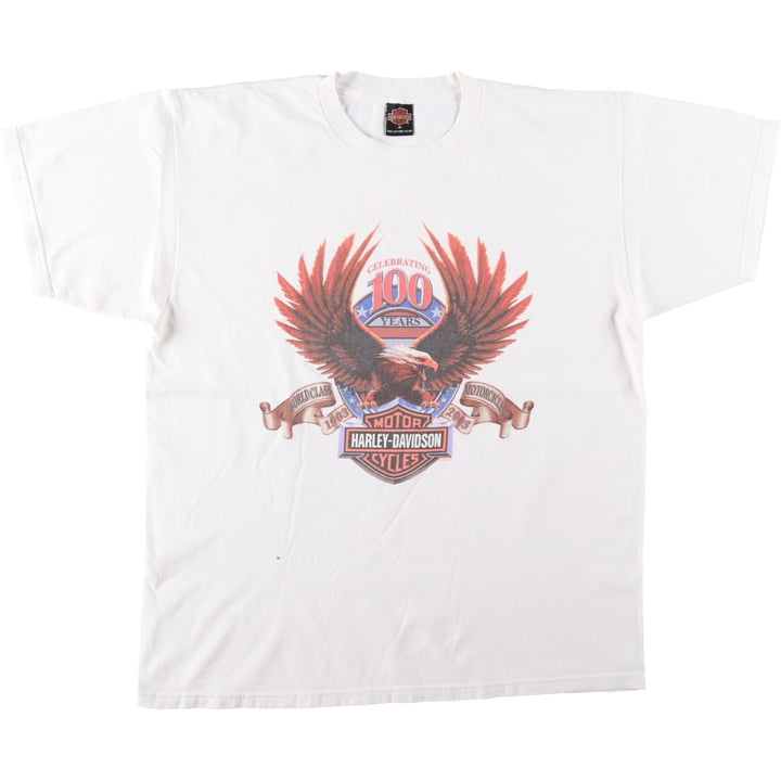 00'S Harley-Davidson Eagle Pattern Motorcycle Bike T-shirt Made in USA Men's XL cotton white type Vintage Second Hand