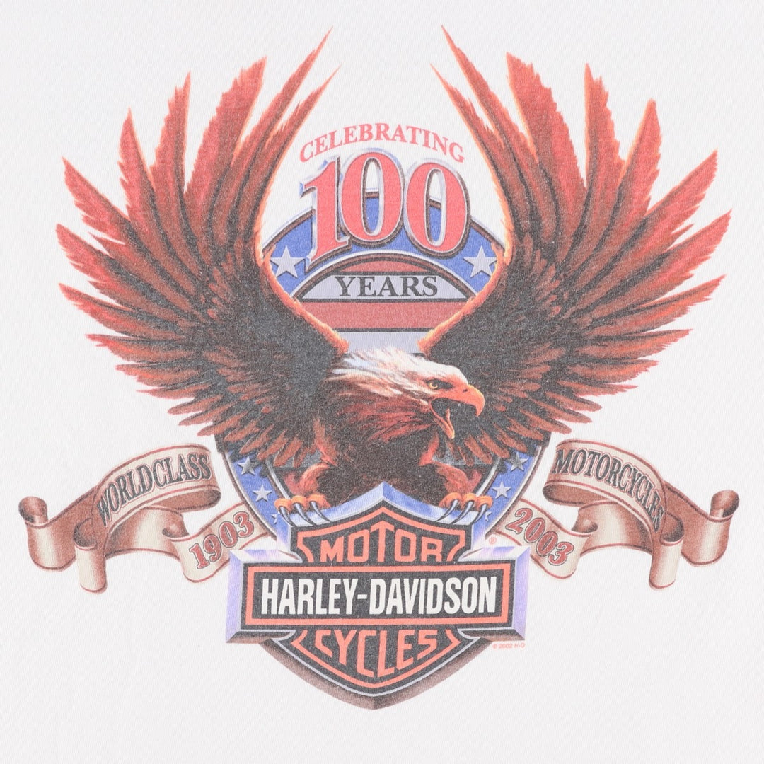 00'S Harley-Davidson Eagle Pattern Motorcycle Bike T-shirt Made in USA Men's XL cotton white type Vintage Second Hand