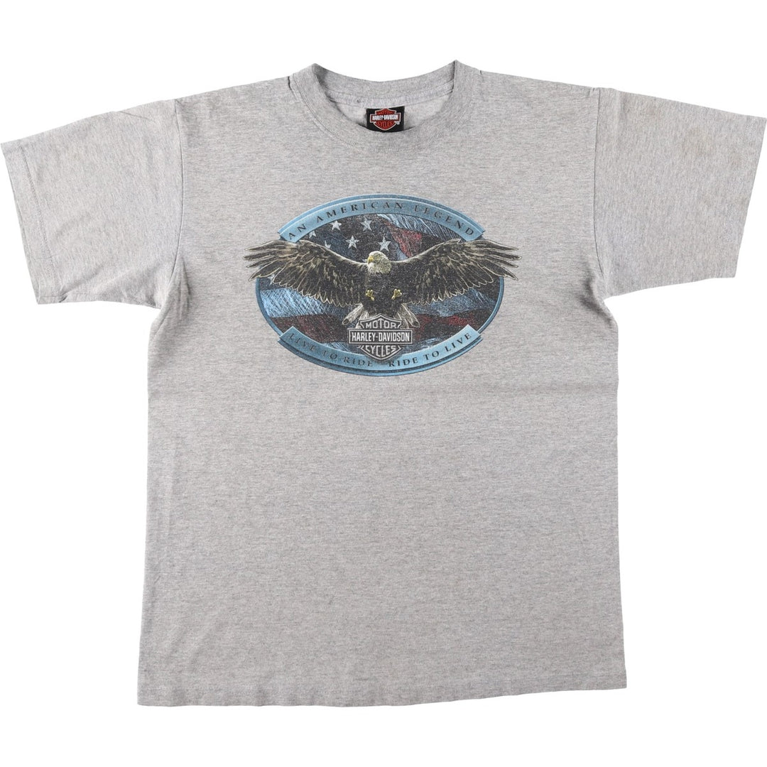 90'S Harley-Davidson Eagle Pattern American Flag Motorcycle T-Shirt, Made in USA, Men's Size M (approx.), Vintage cotton gray type Vintage Second Hand