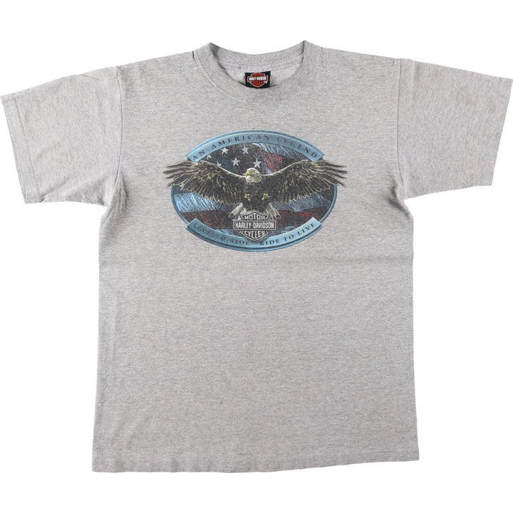 90'S Harley-Davidson Eagle Pattern American Flag Motorcycle T-Shirt, Made in USA, Men's Size M (approx.), Vintage cotton gray type Vintage Second Hand