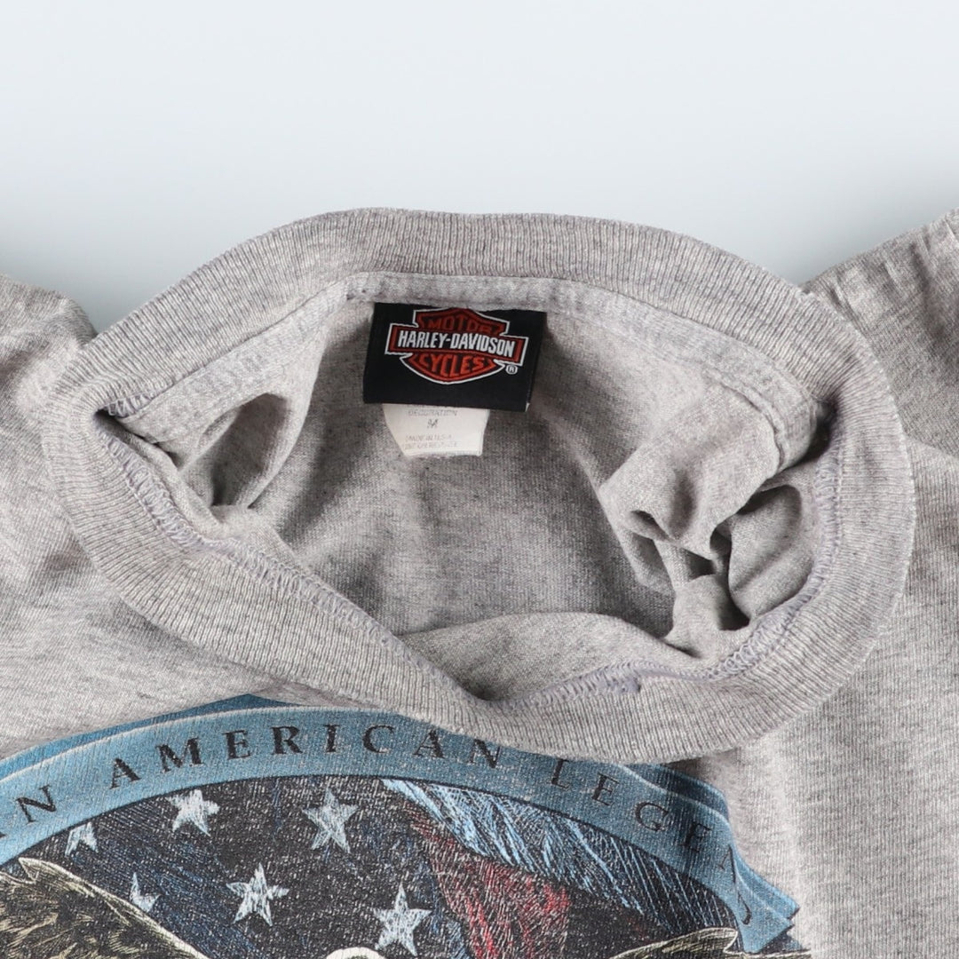 90'S Harley-Davidson Eagle Pattern American Flag Motorcycle T-Shirt, Made in USA, Men's Size M (approx.), Vintage cotton gray type Vintage Second Hand