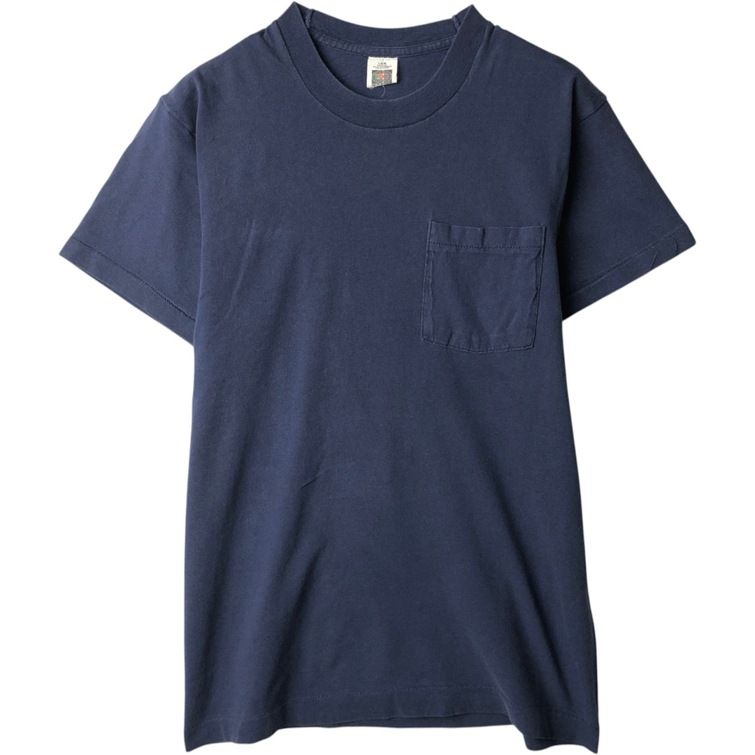 90'S Fruit of the Loom plain pocket T-shirt made in the USA, men's size L, vintage cotton navy blue type Vintage Second Hand