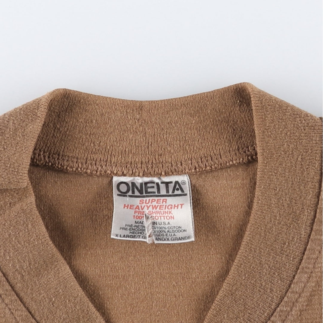90'S ONEITA SUPER HEAVYWEIGHT Plain Henley Neck T-Shirt, Made in USA, Men's XL equivalent, Vintage cotton brown type Vintage Second Hand