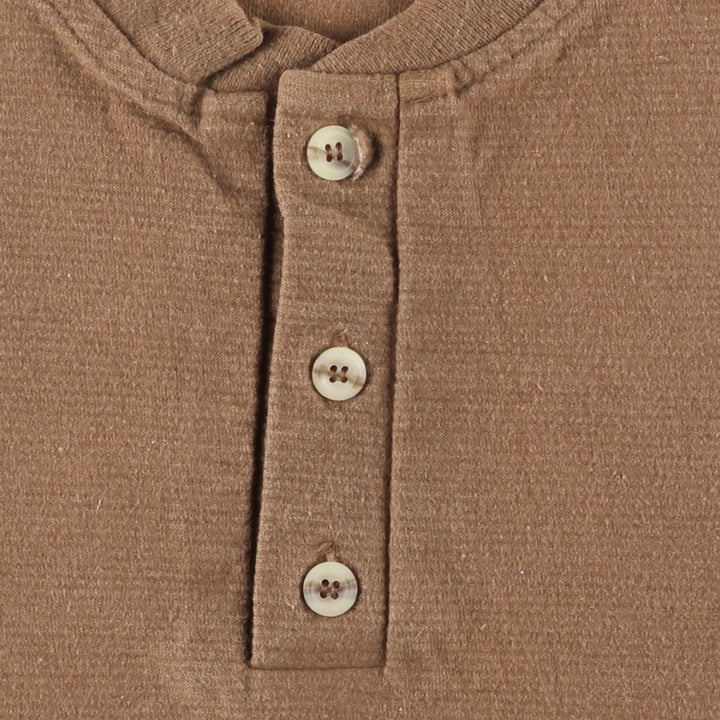 90'S ONEITA SUPER HEAVYWEIGHT Plain Henley Neck T-Shirt, Made in USA, Men's XL equivalent, Vintage cotton brown type Vintage Second Hand