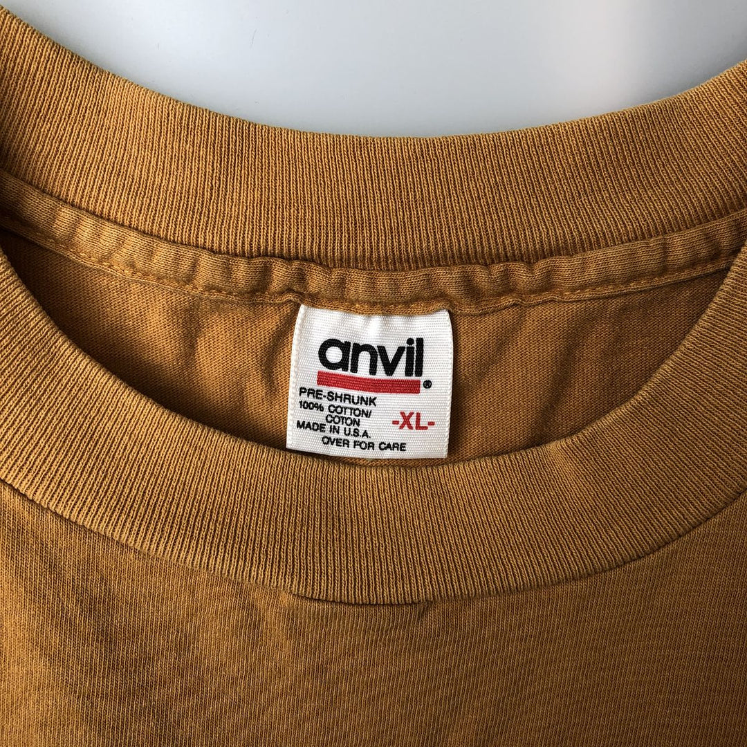 Vintage 90'S Anvil plain T-shirt, Made in USA, Men's XL cotton ocher yellow type Vintage Second Hand