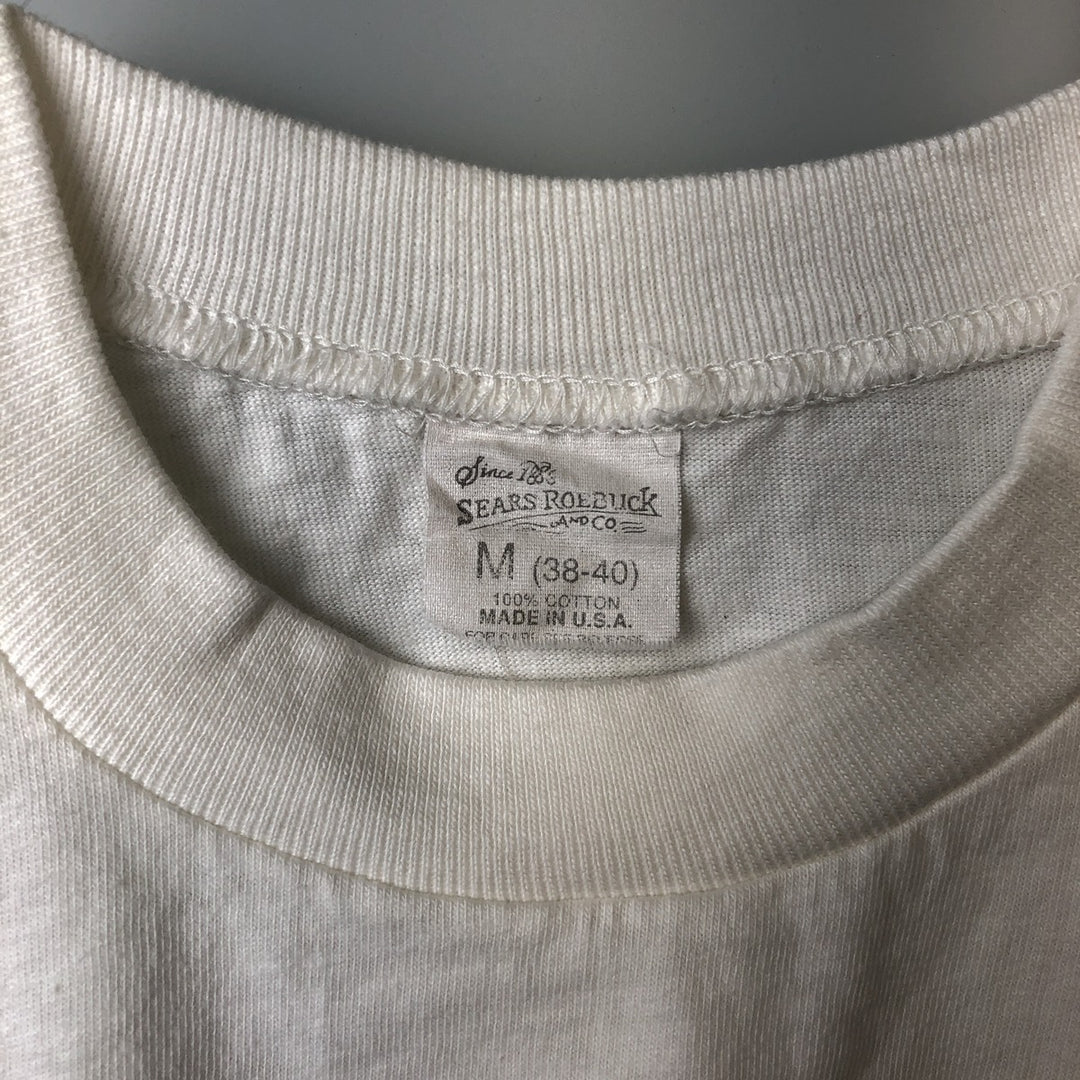 80s-90'S Sears plain t-shirt, made in USA, men's size M equivalent, vintage. cotton white type Vintage Second Hand