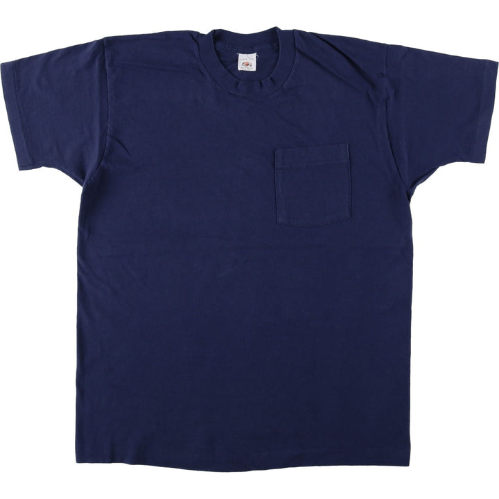 90'S Fruit of the Loom plain pocket T-shirt made in the USA, men's XL size, vintage cotton navy blue type Vintage Second Hand