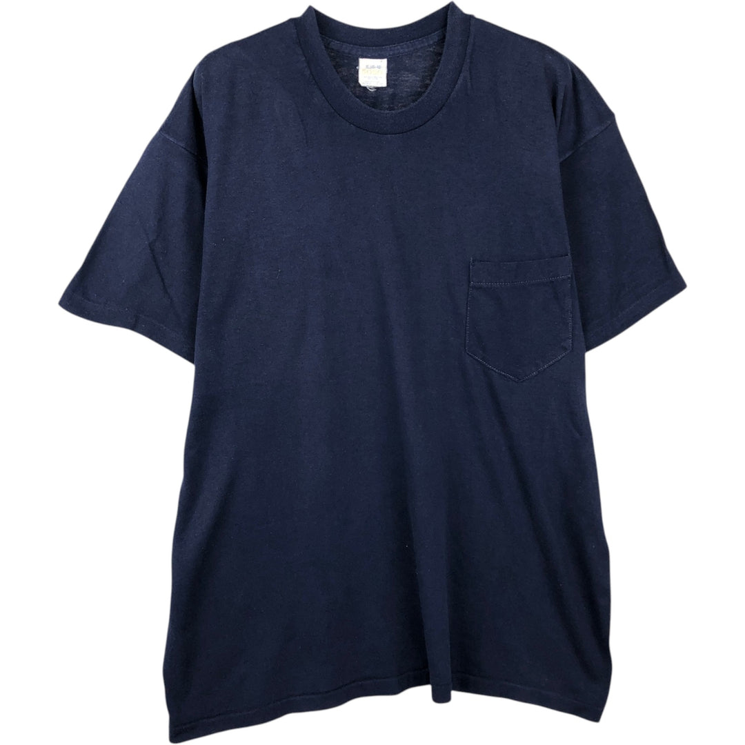 80'S 5050 Plain Pocket T-Shirt, Made in USA, Men's XL equivalent, Vintage polyester navy blue type Vintage Second Hand
