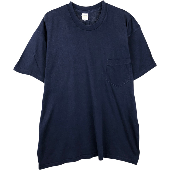 80'S 5050 Plain Pocket T-Shirt, Made in USA, Men's XL equivalent, Vintage polyester navy blue type Vintage Second Hand