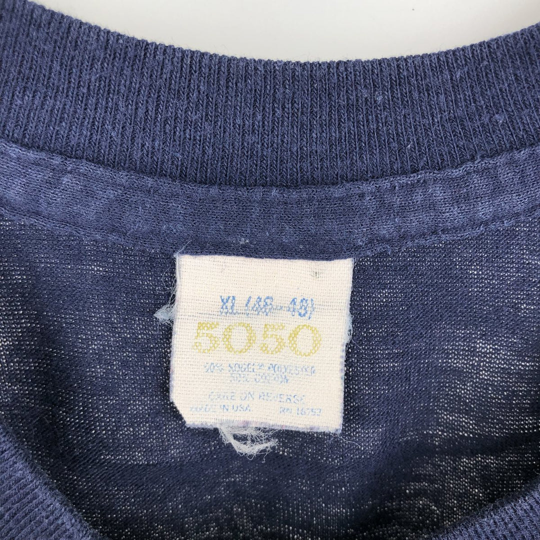 80'S 5050 Plain Pocket T-Shirt, Made in USA, Men's XL equivalent, Vintage polyester navy blue type Vintage Second Hand