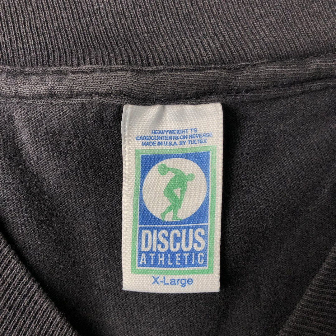 90'S Discus Athletic plain t-shirt, made in USA, men's size XL equivalent, vintage. cotton black type Vintage Second Hand