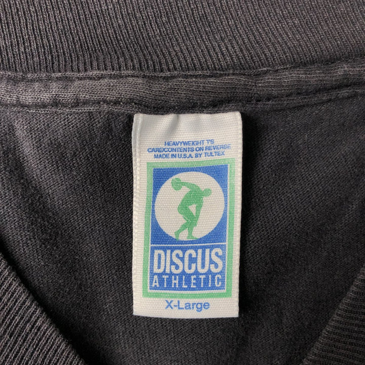 90'S Discus Athletic plain t-shirt, made in USA, men's size XL equivalent, vintage. cotton black type Vintage Second Hand
