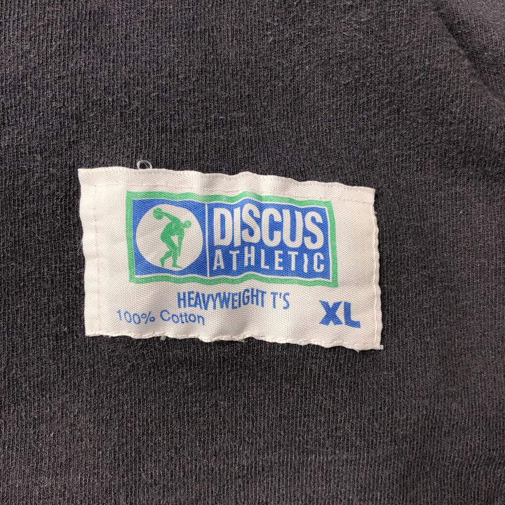 90'S Discus Athletic plain t-shirt, made in USA, men's size XL equivalent, vintage. cotton black type Vintage Second Hand