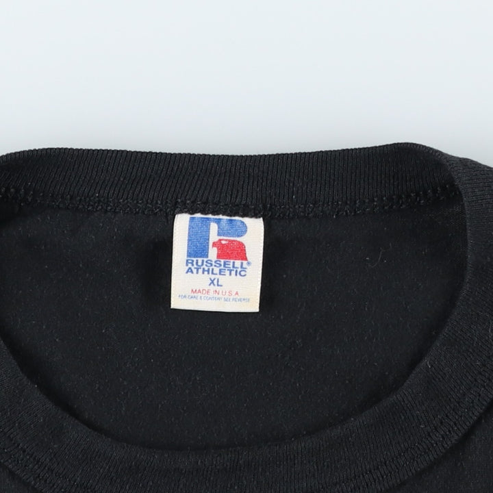 90'S Russell Athletic Plain T-Shirt, Made in USA, Men's XL equivalent, Vintage polyester black type Vintage Second Hand