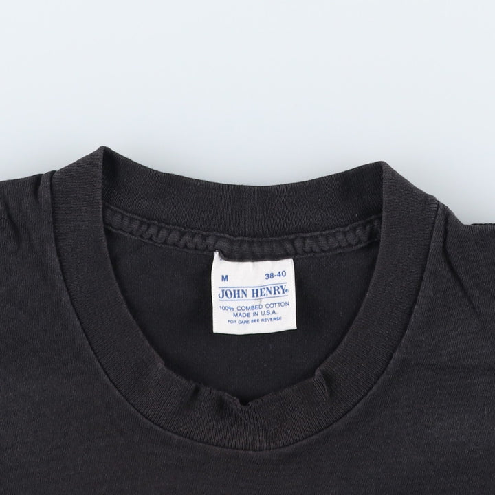 90'S JOHN HENRY plain pocket t-shirt, made in USA, men's size M equivalent, vintage. cotton black type Vintage Second Hand