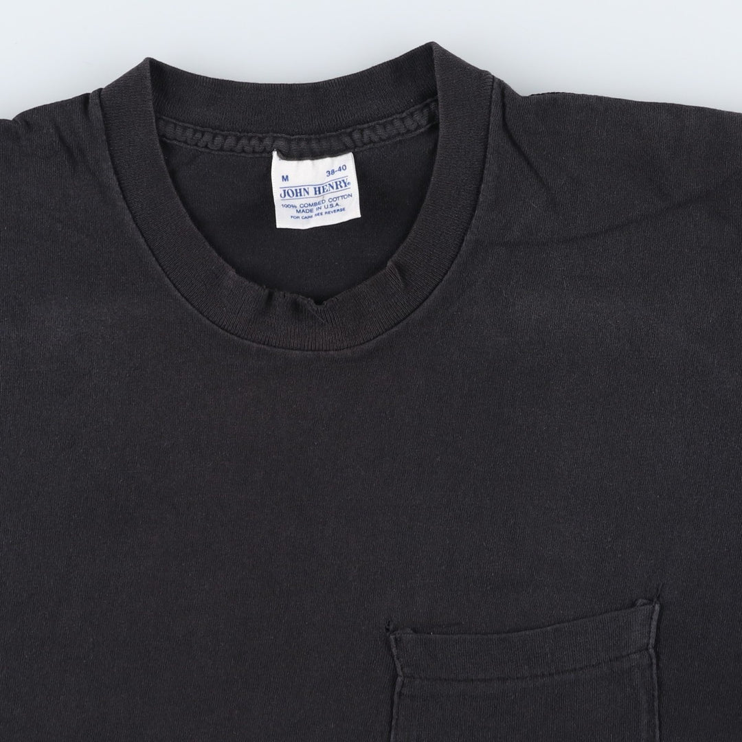 90'S JOHN HENRY plain pocket t-shirt, made in USA, men's size M equivalent, vintage. cotton black type Vintage Second Hand