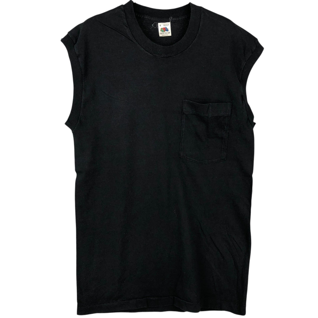 90'S Fruit of the Loom Sleeveless Plain Pocket T-Shirt, Made in USA, Men's Size S (Equivalent), Vintage cotton black type Vintage Second Hand