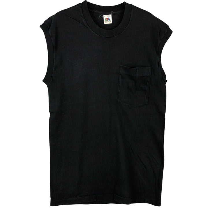 90'S Fruit of the Loom Sleeveless Plain Pocket T-Shirt, Made in USA, Men's Size S (Equivalent), Vintage cotton black type Vintage Second Hand