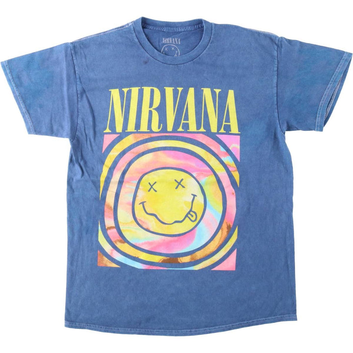 NIRVANA Nirvana Band T-shirt, Band T, Men's L size cotton blue type Vintage Second Hand