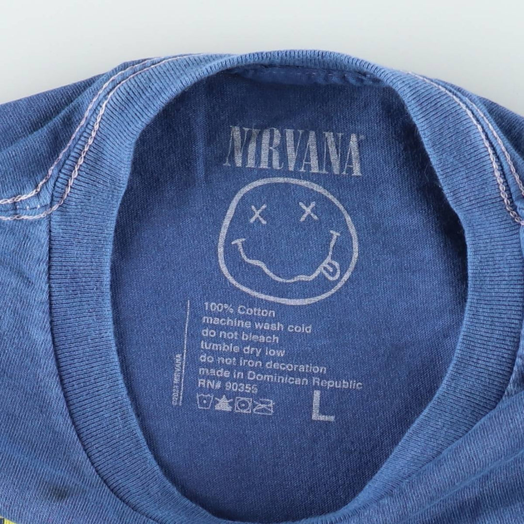 NIRVANA Nirvana Band T-shirt, Band T, Men's L size cotton blue type Vintage Second Hand