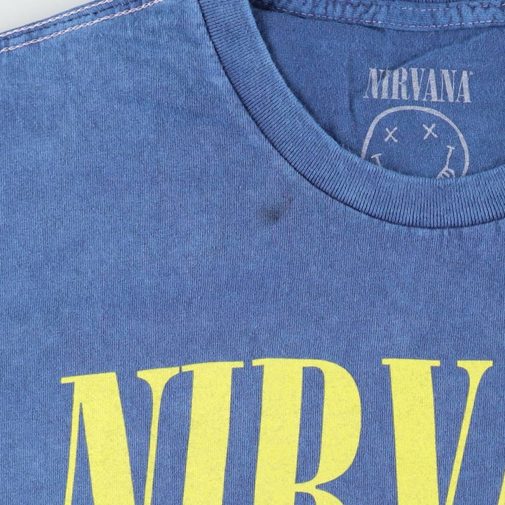NIRVANA Nirvana Band T-shirt, Band T, Men's L size cotton blue type Vintage Second Hand