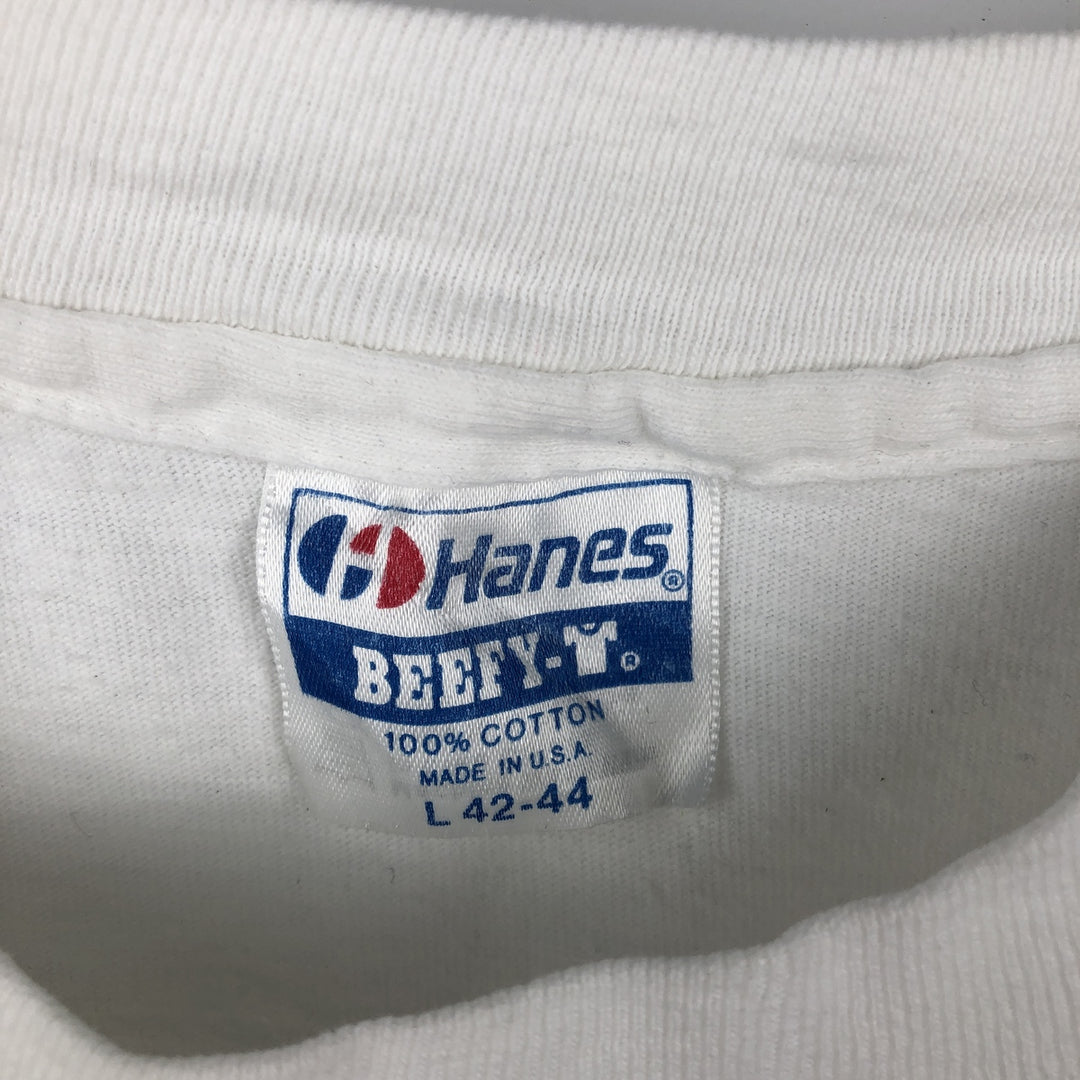 Vintage 1980'S Hanes BEEFY-T Blue Tag Long Sleeve T-Shirt, Made in USA, Men's Size L cotton white type Vintage Second Hand
