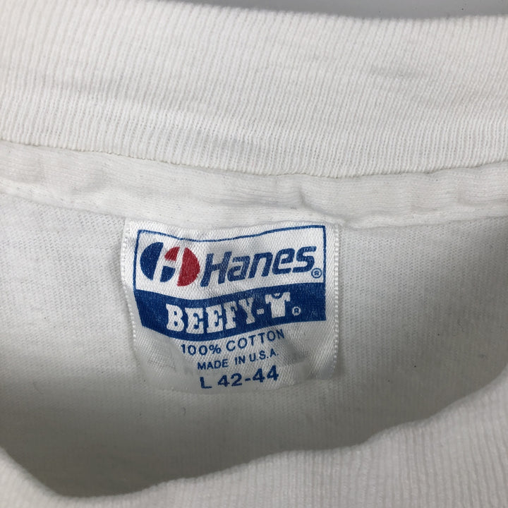 Vintage 1980'S Hanes BEEFY-T Blue Tag Long Sleeve T-Shirt, Made in USA, Men's Size L cotton white type Vintage Second Hand