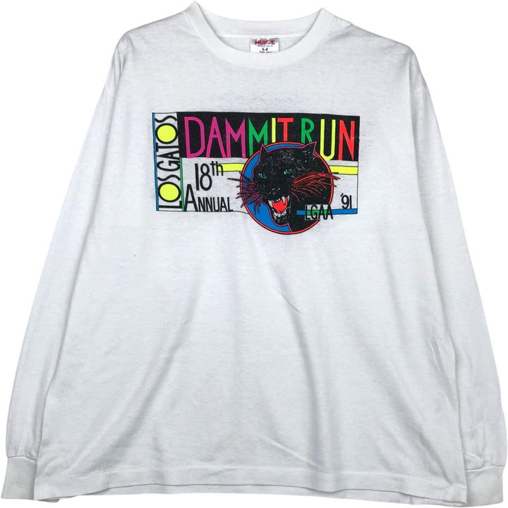 90'S Tee Jays HEF-T Long-Sleeve T-Shirt, Made in USA, Men's XL equivalent. polyester white type Vintage Second Hand