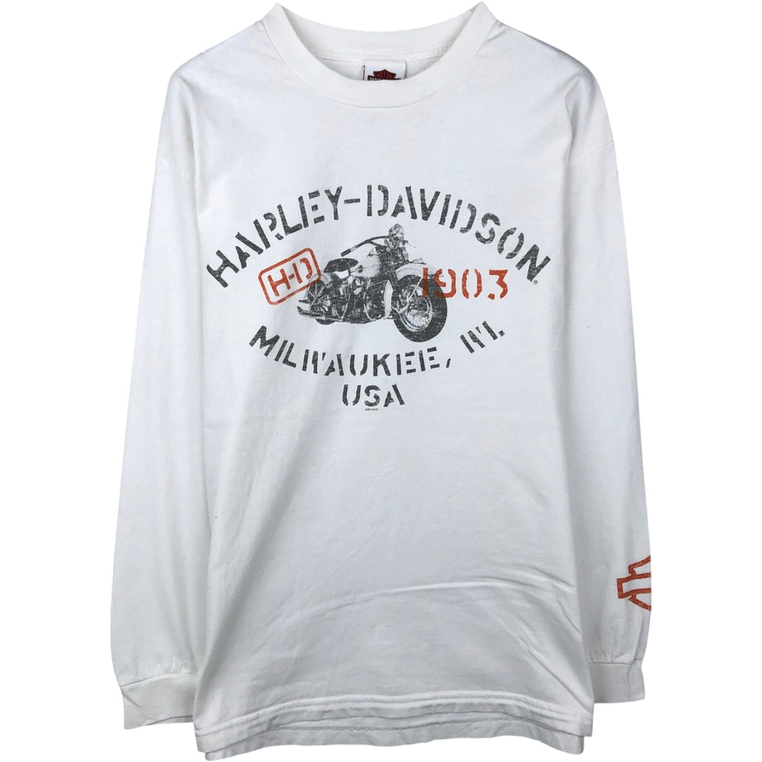 Harley-Davidson Motorcycle Long Sleeve T-Shirt, Men's Size L cotton white type Vintage Second Hand