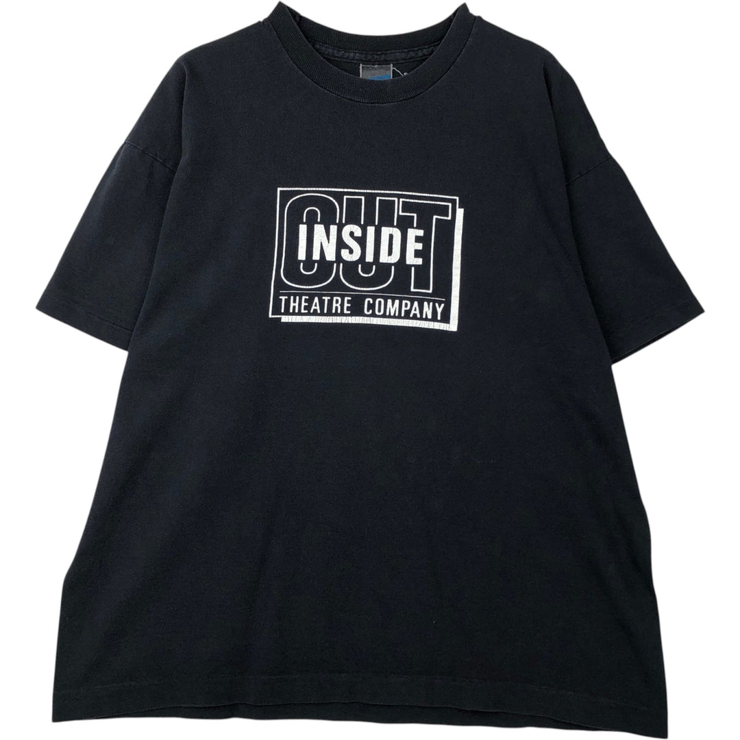 90'S Screen Stars Inside Out Theatre Company Advertising T-Shirt, Men's XL equivalent, Vintage unclear black type Vintage Second Hand