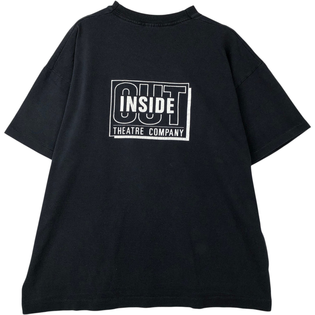 90'S Screen Stars Inside Out Theatre Company Advertising T-Shirt, Men's XL equivalent, Vintage unclear black type Vintage Second Hand