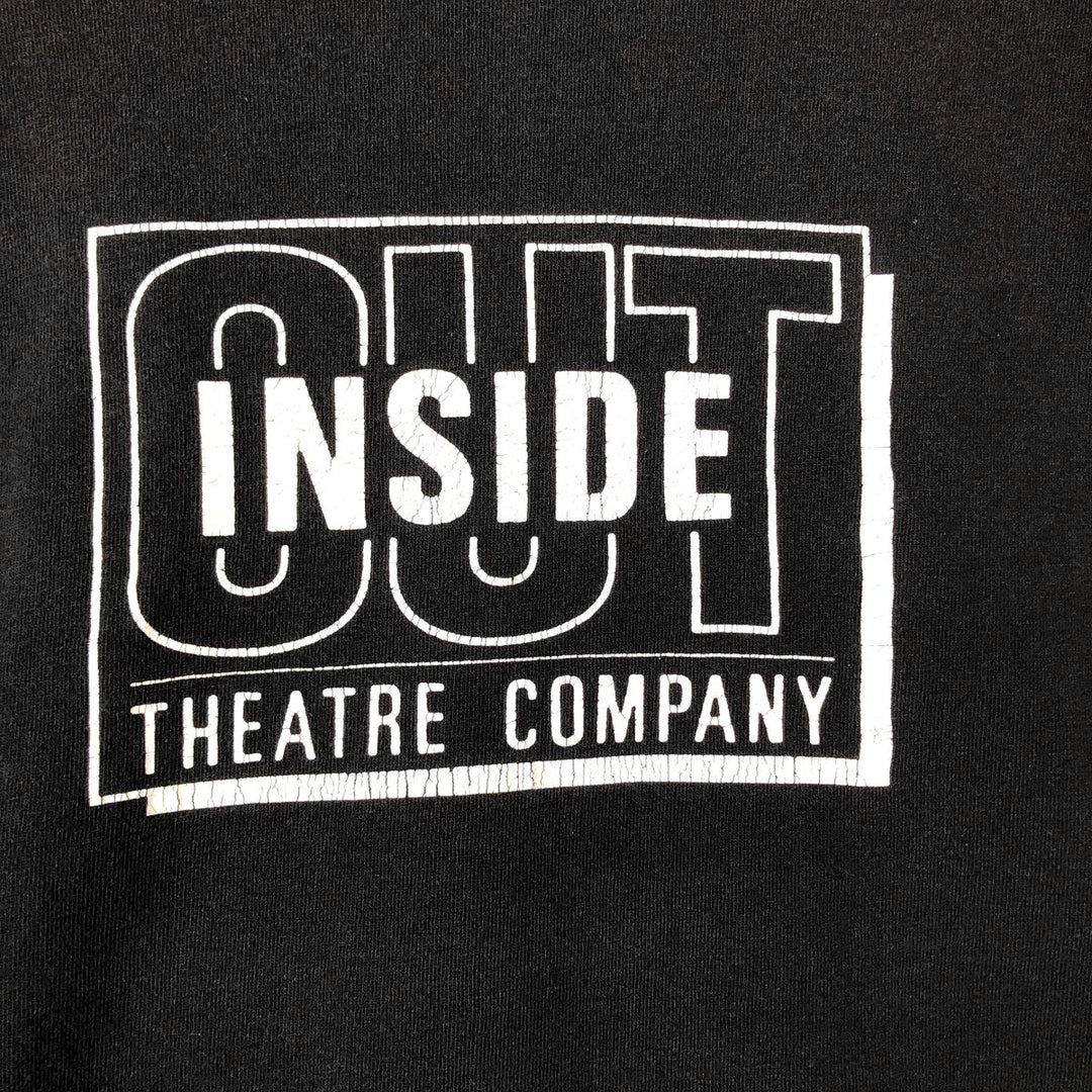 90'S Screen Stars Inside Out Theatre Company Advertising T-Shirt, Men's XL equivalent, Vintage unclear black type Vintage Second Hand