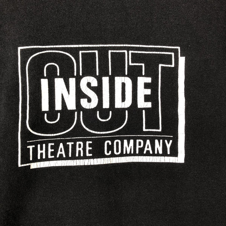90'S Screen Stars Inside Out Theatre Company Advertising T-Shirt, Men's XL equivalent, Vintage unclear black type Vintage Second Hand