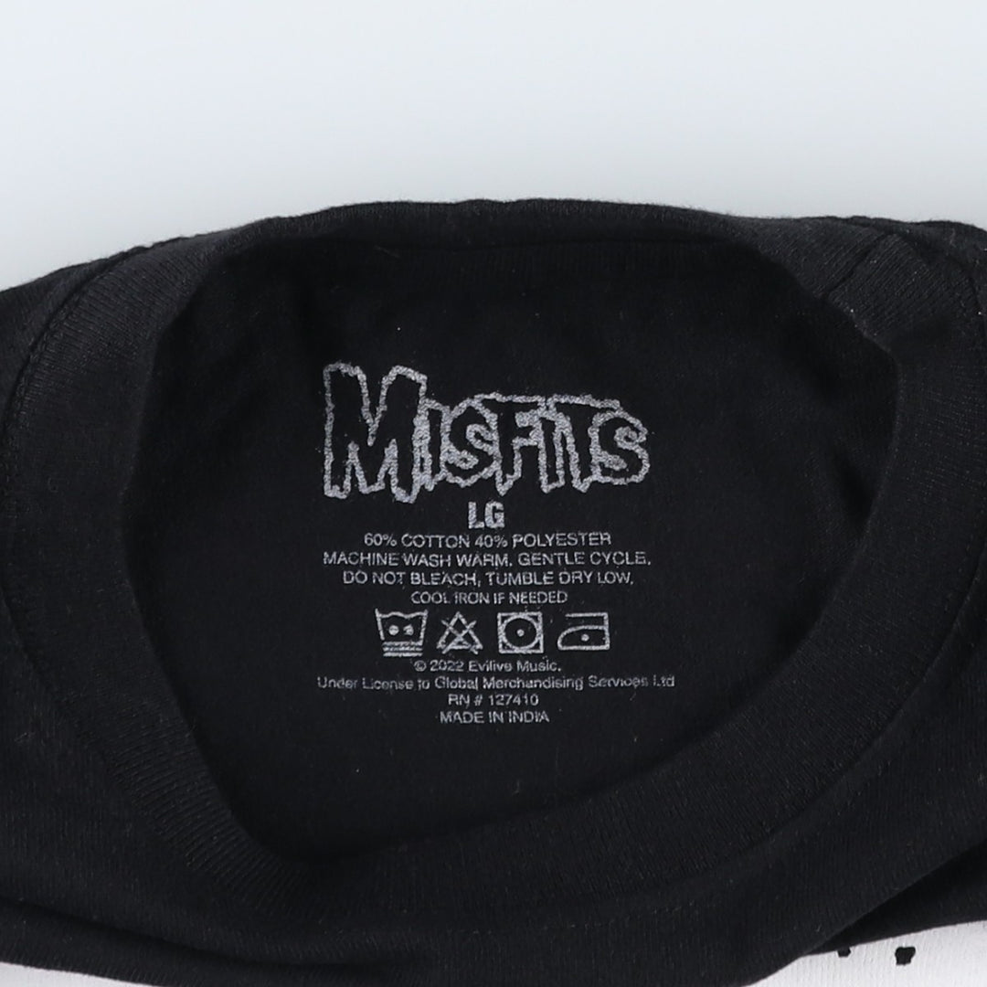 MISFITS Skull Pattern Band T-shirt, Men's L size cotton black type Vintage Second Hand