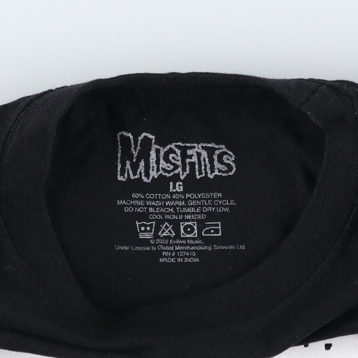 MISFITS Skull Pattern Band T-shirt, Men's L size cotton black type Vintage Second Hand
