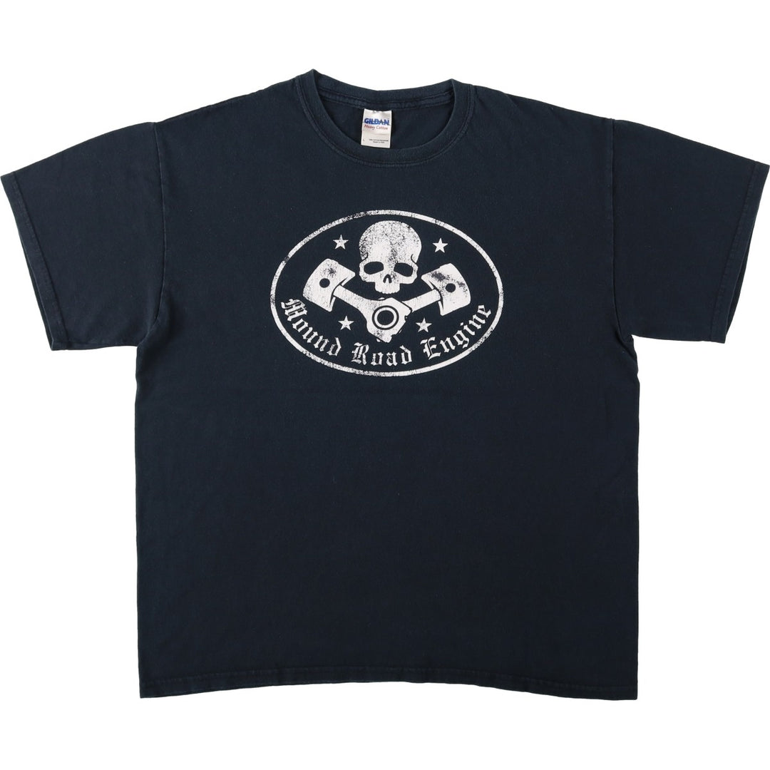 Gildan Skull Pattern Motorcycle T-Shirt, Men's Size L (approx.) cotton black type Vintage Second Hand