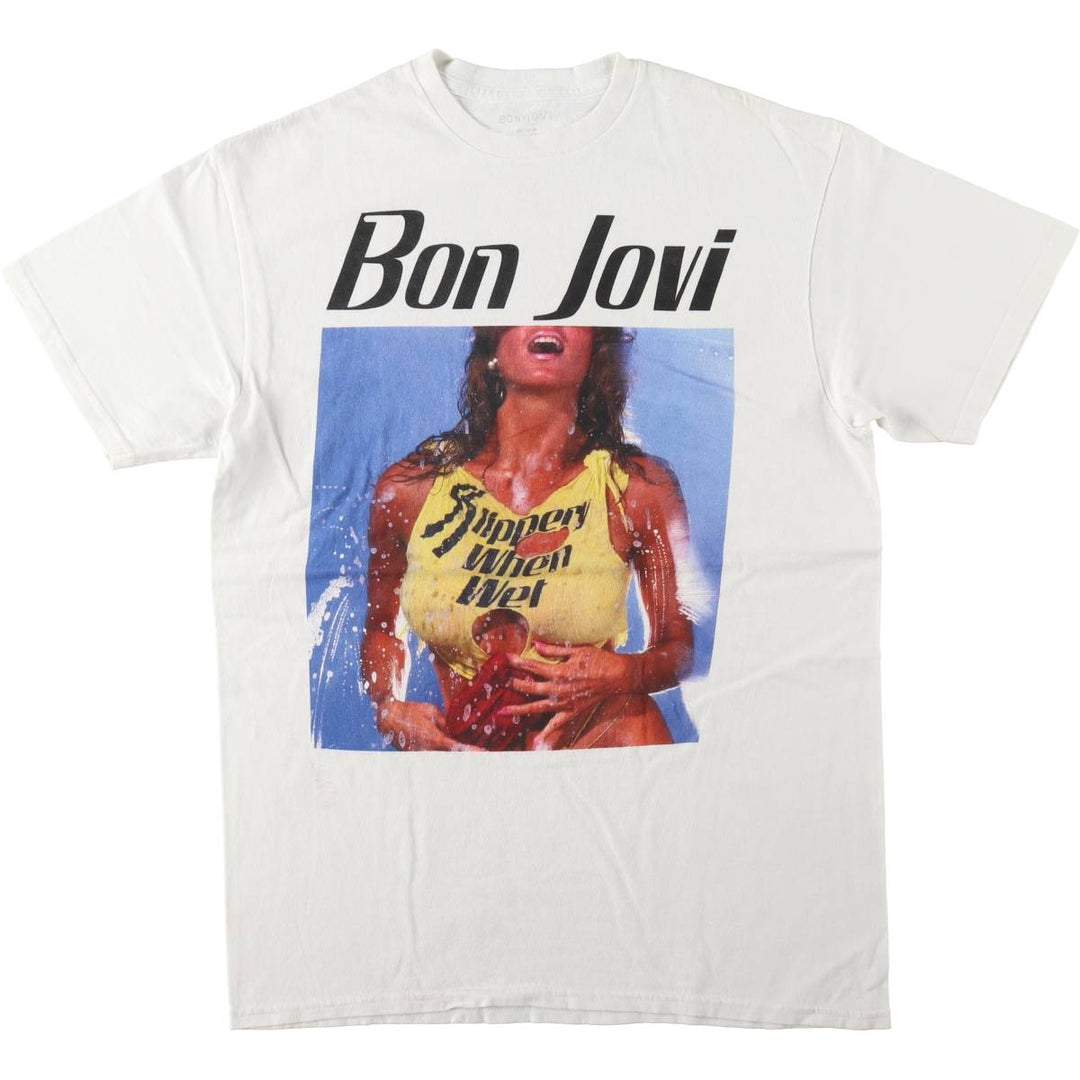 BON JOVI band t-shirt, men's size M. cotton white type Vintage Second Hand