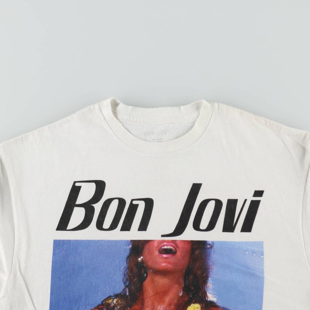 BON JOVI band t-shirt, men's size M. cotton white type Vintage Second Hand