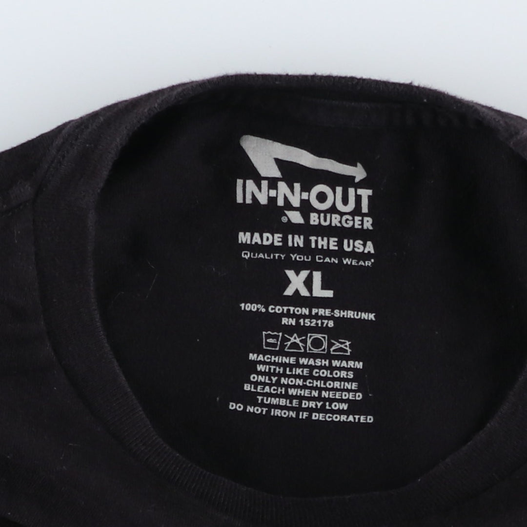 IN-N-OUT BURGER In-N-Out Burger Advertising T-shirt Made in USA Men's XL size cotton black type Vintage Second Hand