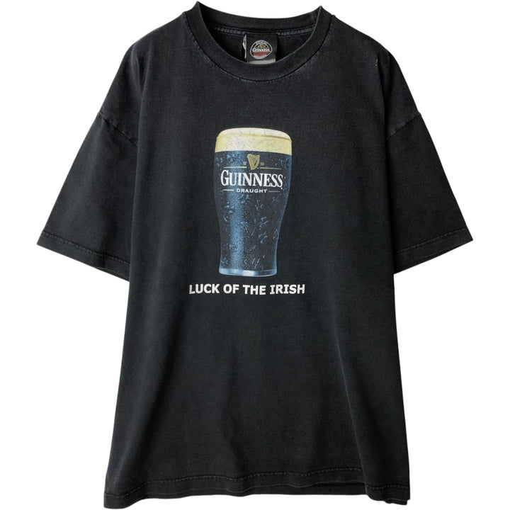 GUINNESS Beer Advertising T-Shirt, Made in USA, Men's Size L (approx.) cotton black type Vintage Second Hand