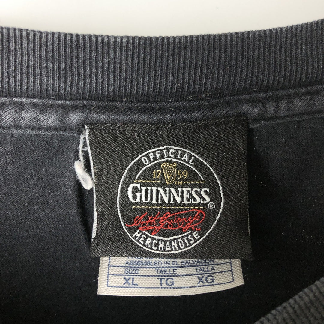 GUINNESS Beer Advertising T-Shirt, Made in USA, Men's Size L (approx.) cotton black type Vintage Second Hand