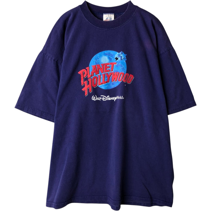 PLANET HOLLYWOOD Advertising T-shirt made in USA, men's XL size cotton navy blue type Vintage Second Hand