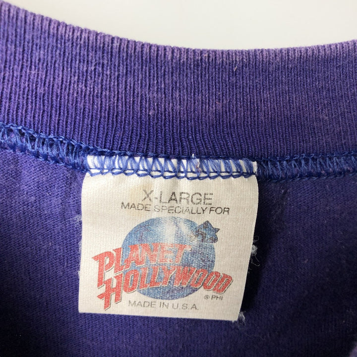PLANET HOLLYWOOD Advertising T-shirt made in USA, men's XL size cotton navy blue type Vintage Second Hand