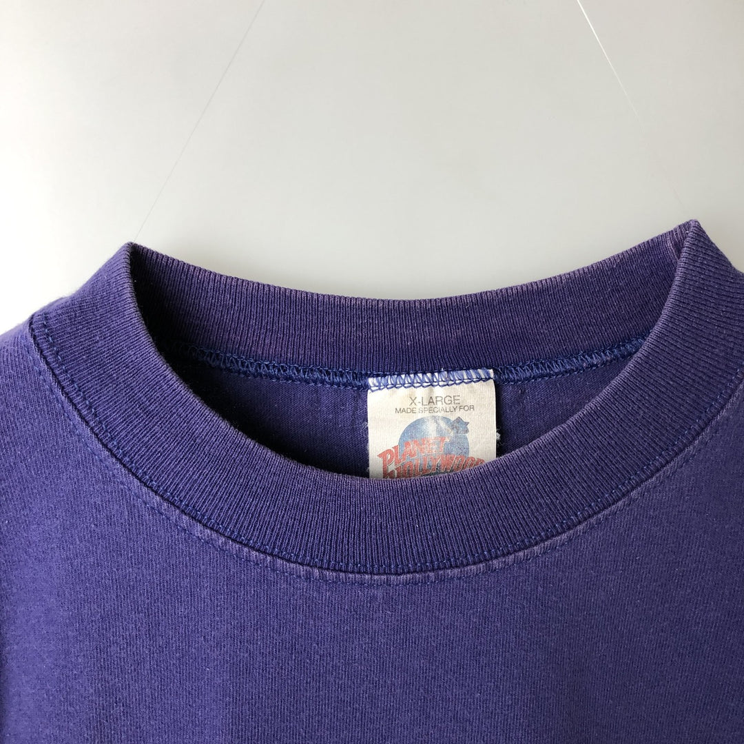 PLANET HOLLYWOOD Advertising T-shirt made in USA, men's XL size cotton navy blue type Vintage Second Hand