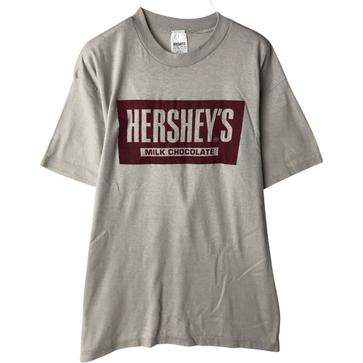 1980'S HERSHEY'S advertising T-shirt, Made in USA, Men's size L equivalent, Vintage polyester gray type Vintage Second Hand