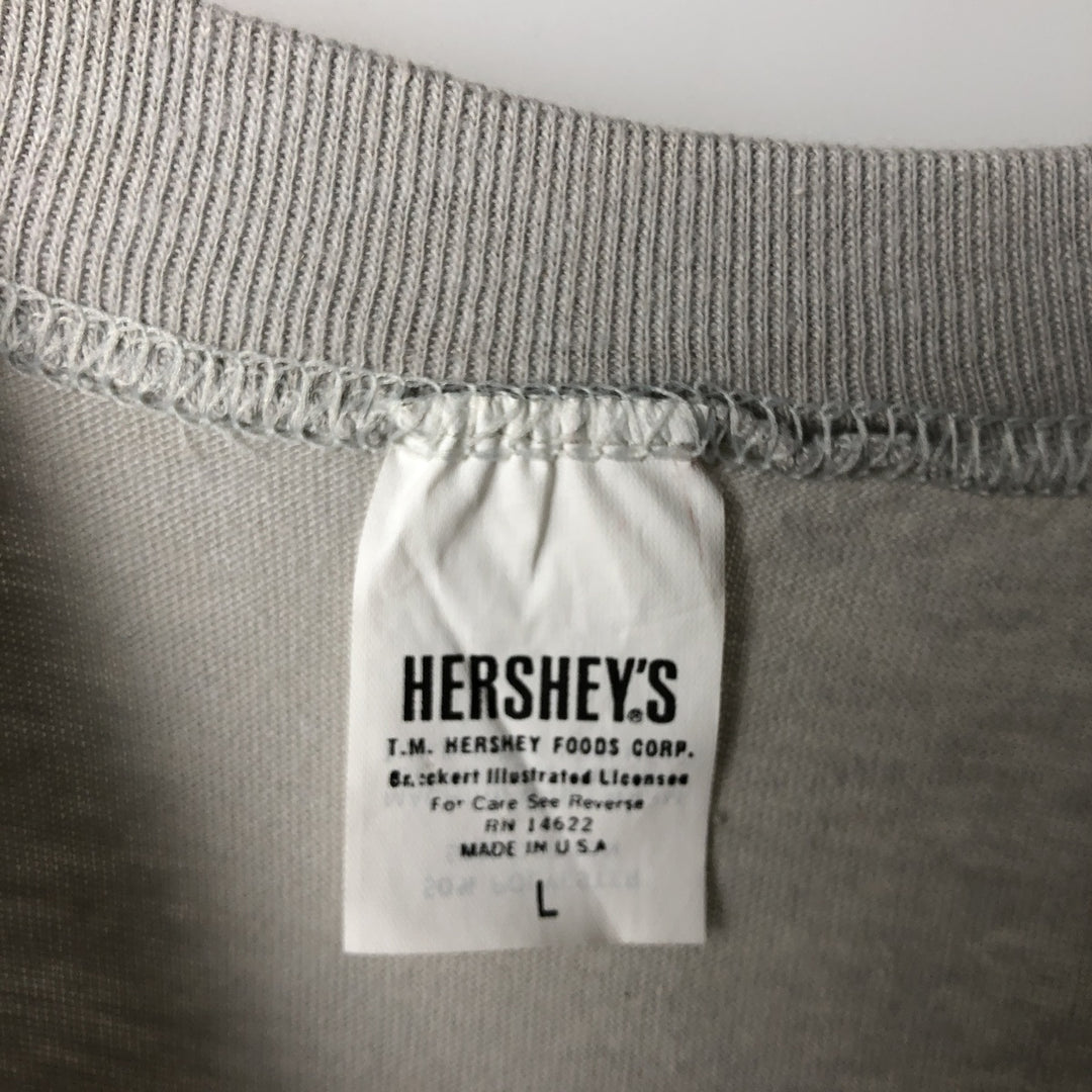 1980'S HERSHEY'S advertising T-shirt, Made in USA, Men's size L equivalent, Vintage polyester gray type Vintage Second Hand