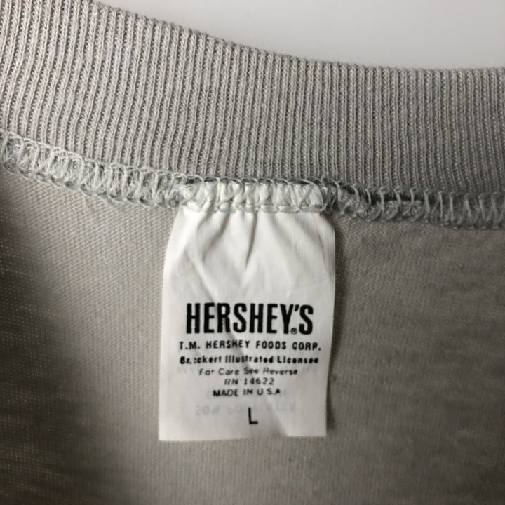 1980'S HERSHEY'S advertising T-shirt, Made in USA, Men's size L equivalent, Vintage polyester gray type Vintage Second Hand